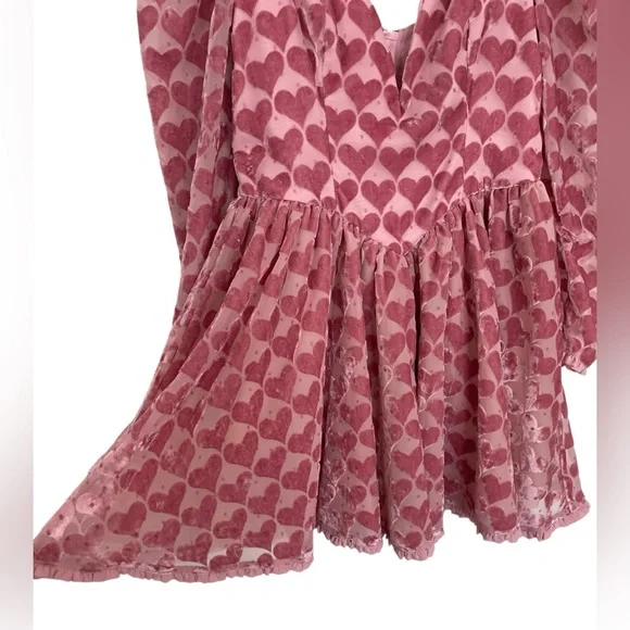 For Love And Lemons Pink Heart Pattern Mini Dress - Picture 4 of 14